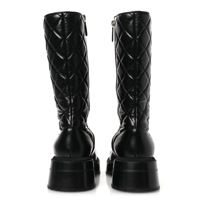 Chanel Calfskin Quilted Logo Lace Up Tall Combat Boots 39 Black 6 of 11