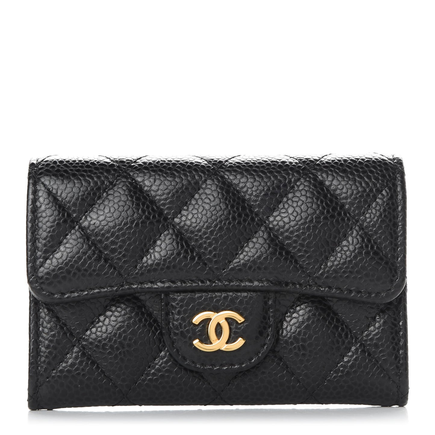 Caviar Quilted Flap Card Holder Black