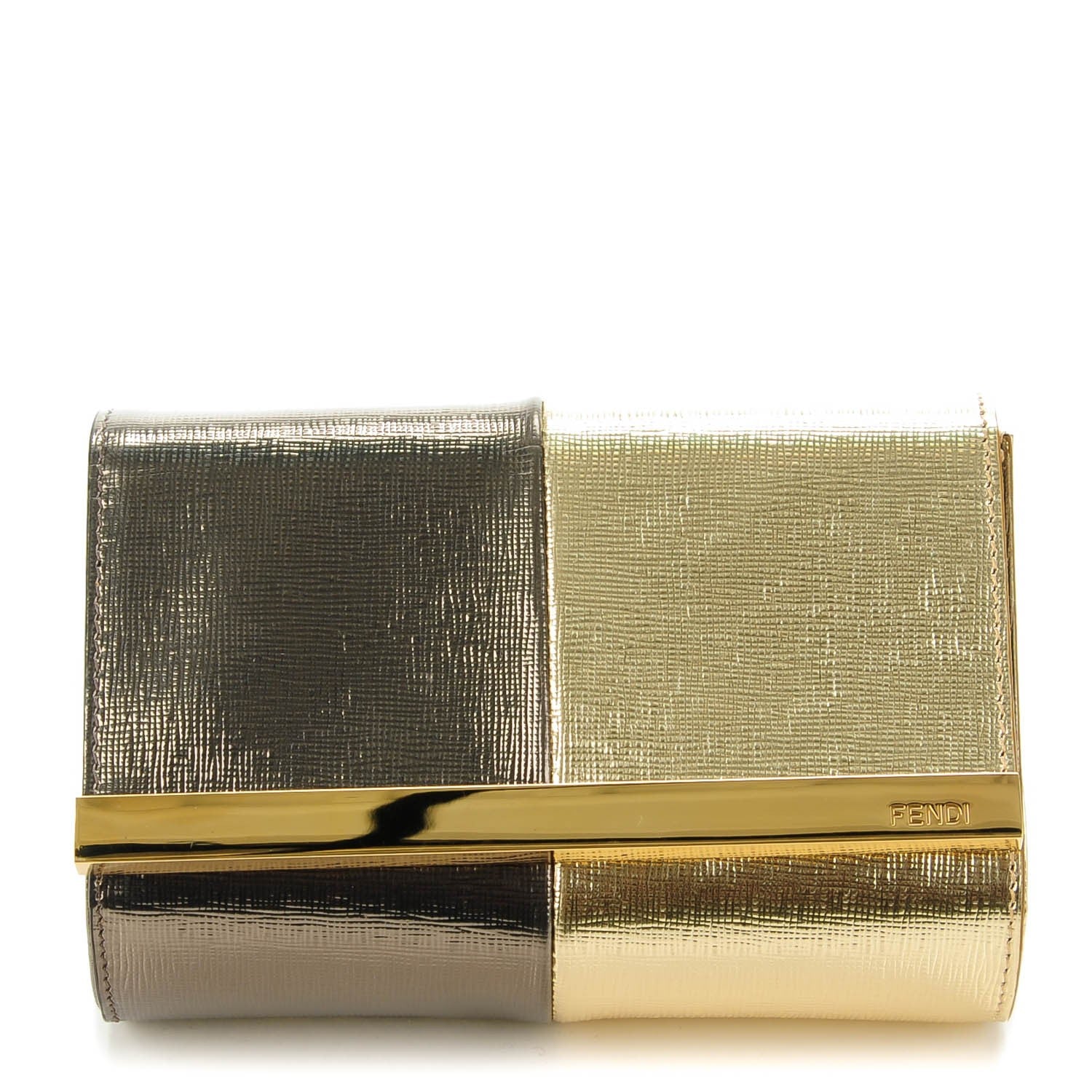 Fendi Vitello Mirror Elite Bi-Color Mini Rush Clutch Gold Grey 1 of 8