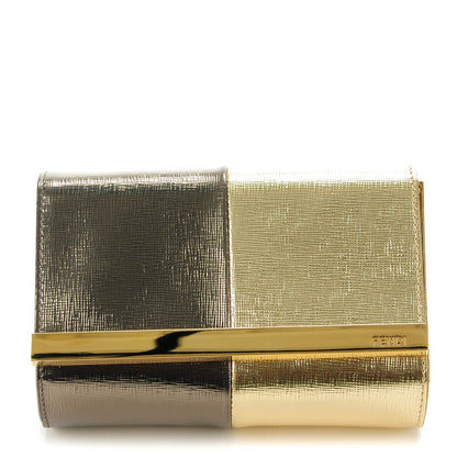 Fendi Vitello Mirror Elite Bi-Color Mini Rush Clutch Gold Grey 1 of 8