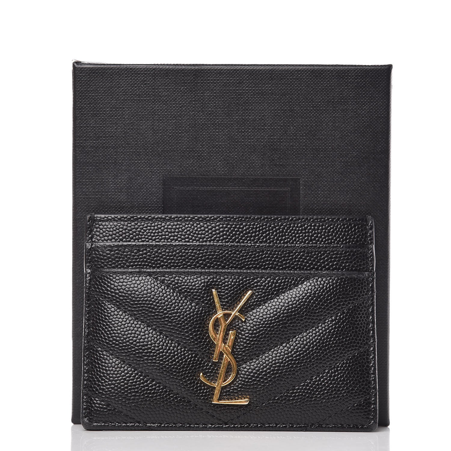 Saint Laurent Grain De Poudre Matelasse Chevron Monogram Credit Card Case Black 8 of 8