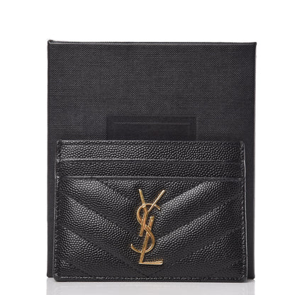 Saint Laurent Grain De Poudre Matelasse Chevron Monogram Credit Card Case Black 8 of 8