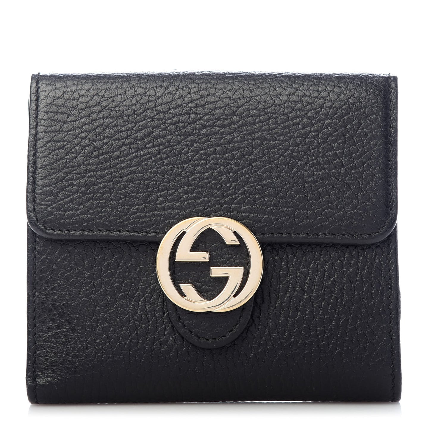 Dollar Calfskin Interlocking G French Wallet Black