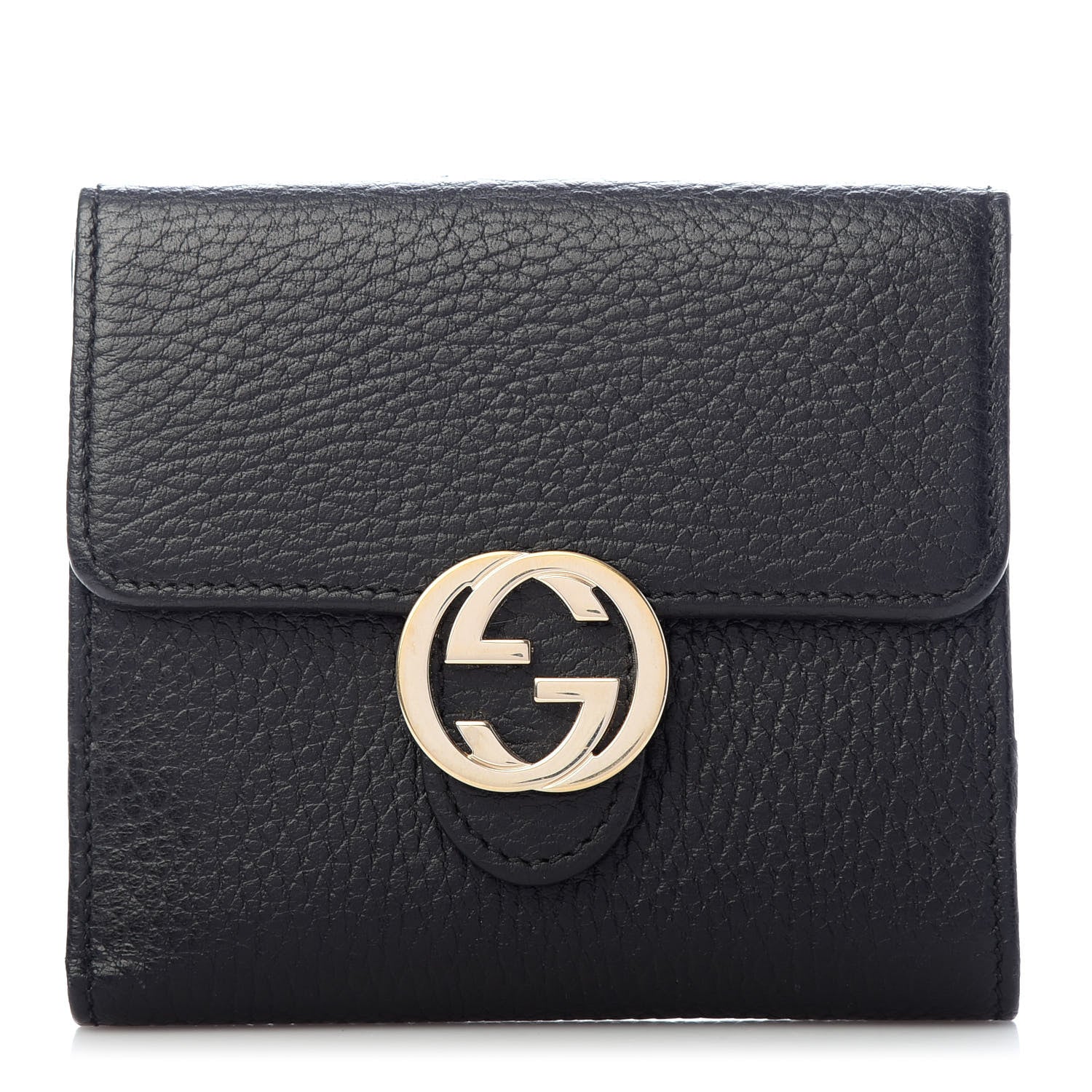 Gucci Dollar Calfskin Interlocking G French Wallet Black 1 of 7