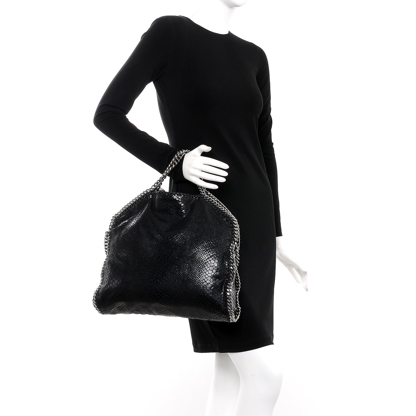 Snakeskin Effect Falabella Fold Over Tote Black