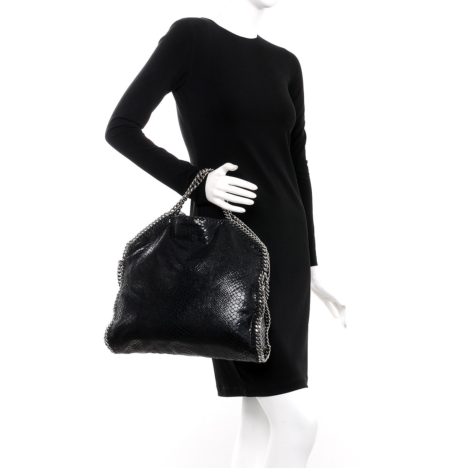 Stella McCartney Snakeskin Effect Falabella Fold Over Tote Black 2 of 6