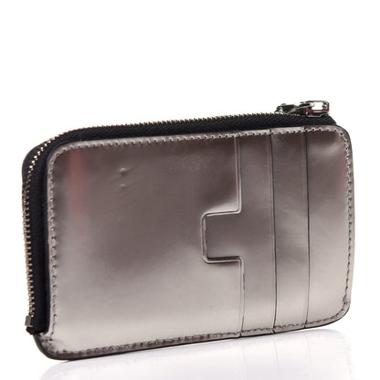 Tom Ford Metallic Calfskin Zip Card Holder Wallet Silver 3 of 11
