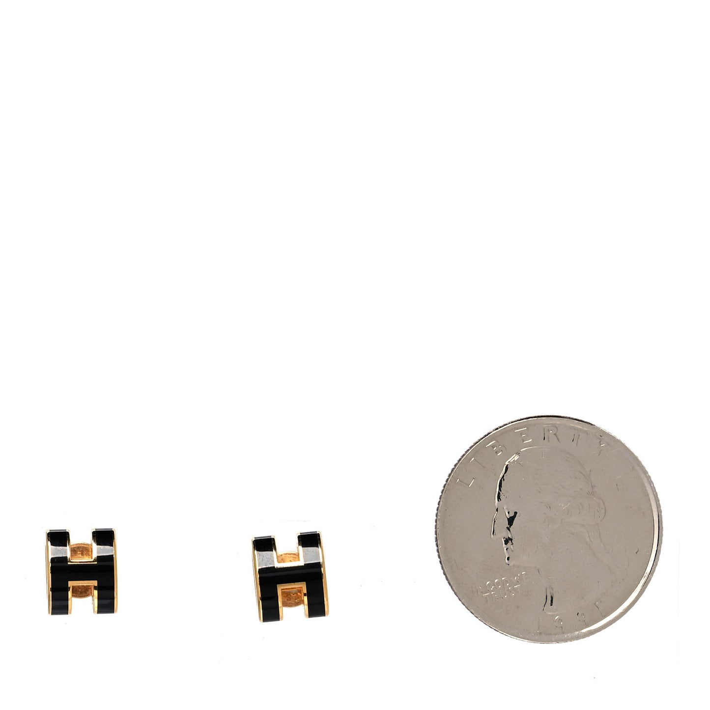 Gold Lacquered Mini Pop H Earrings Black