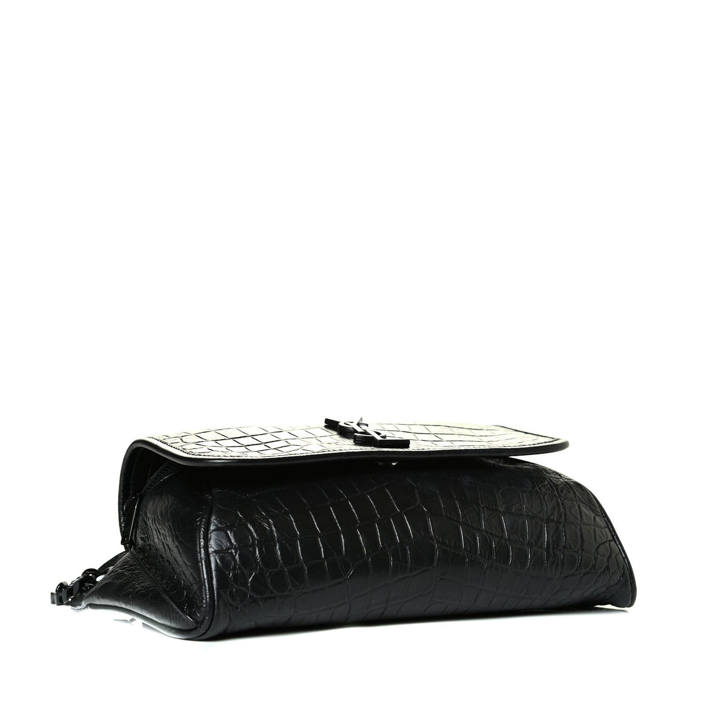 Crocodile Embossed Calfskin Matelasse Monogram Baby Niki Shoulder Belt Bag Black