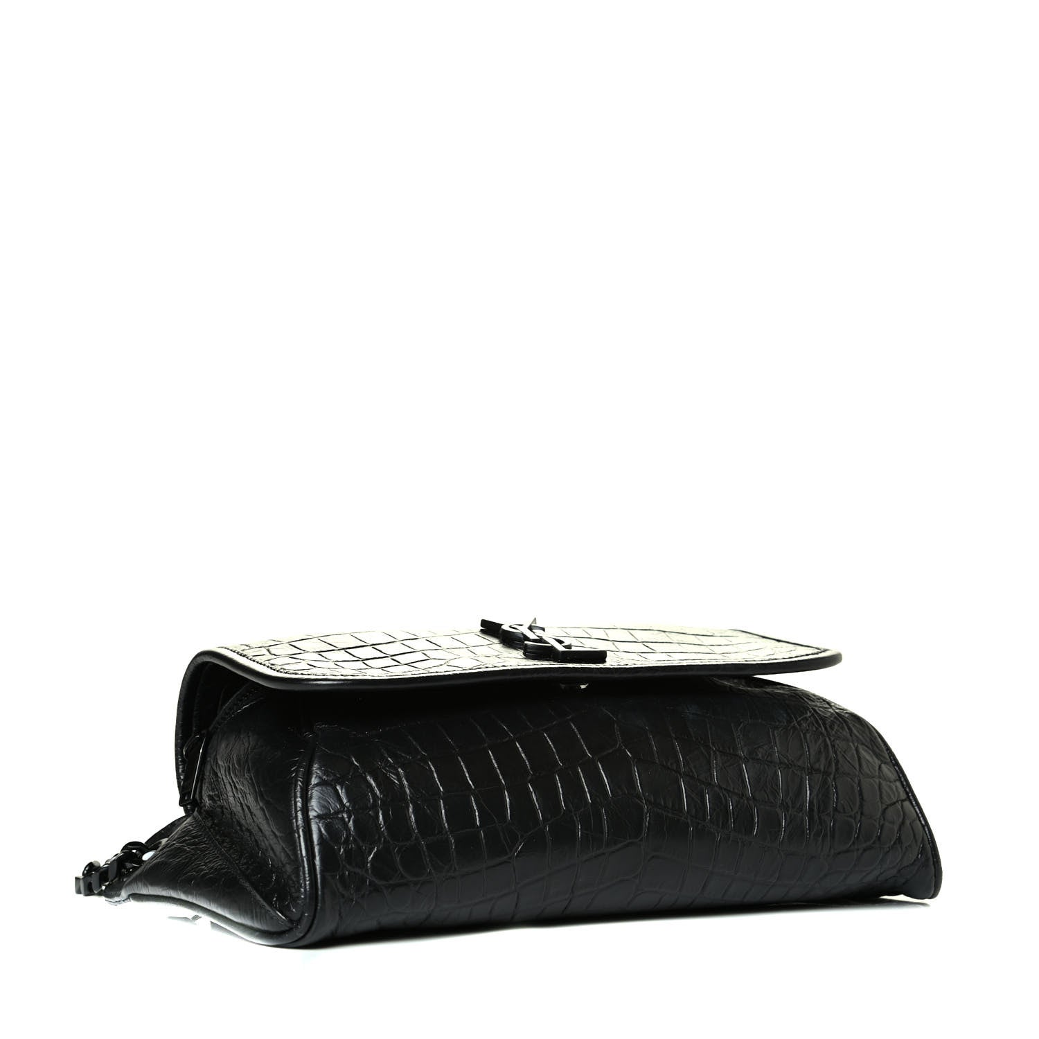 Saint Laurent Crocodile Embossed Calfskin Matelasse Monogram Baby Niki Shoulder Belt Bag Black 3 of 6