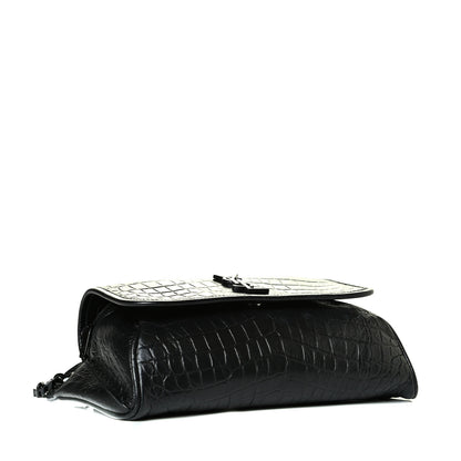 Saint Laurent Crocodile Embossed Calfskin Matelasse Monogram Baby Niki Shoulder Belt Bag Black 3 of 6
