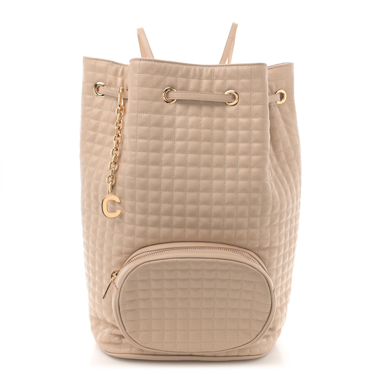 Calfskin Quilted Medium C Backpack Beige