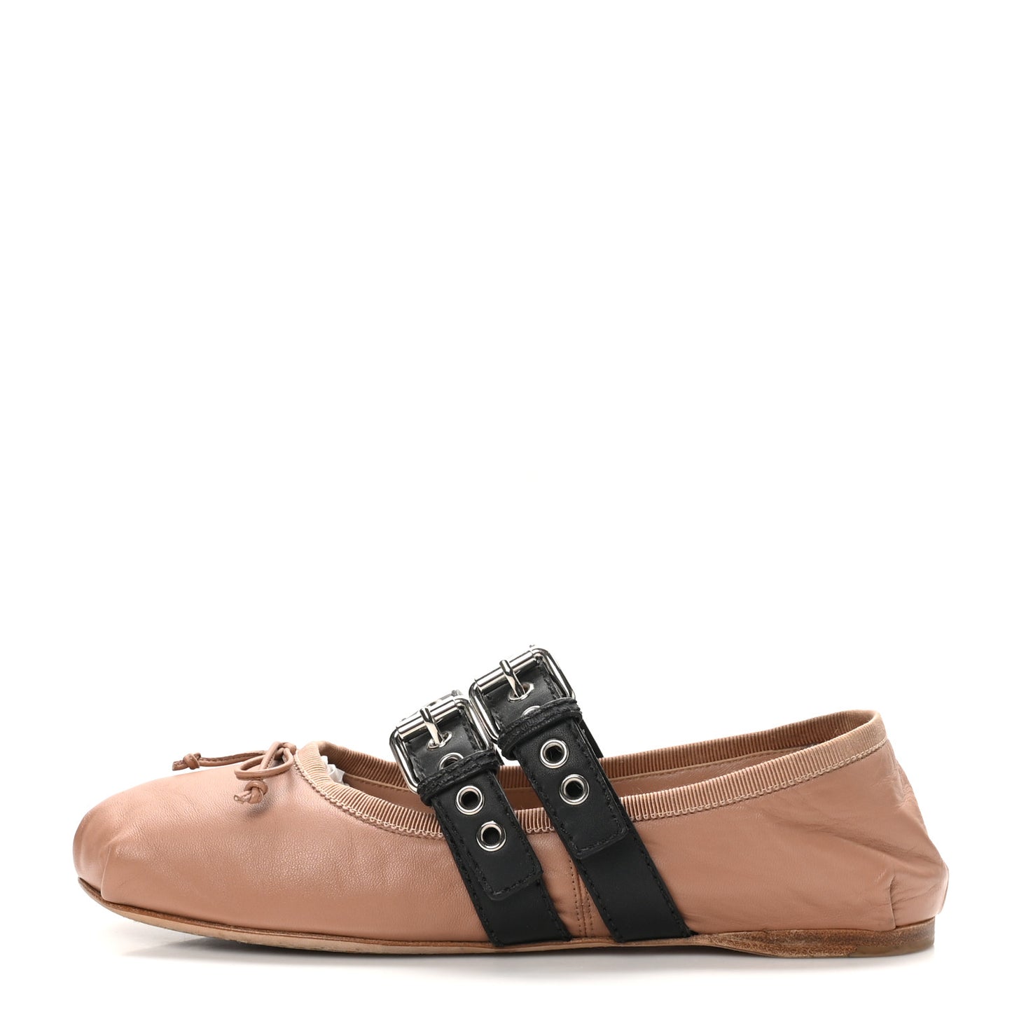 Nappa Double Buckle Ballerina Flats 39 Cammeo Black