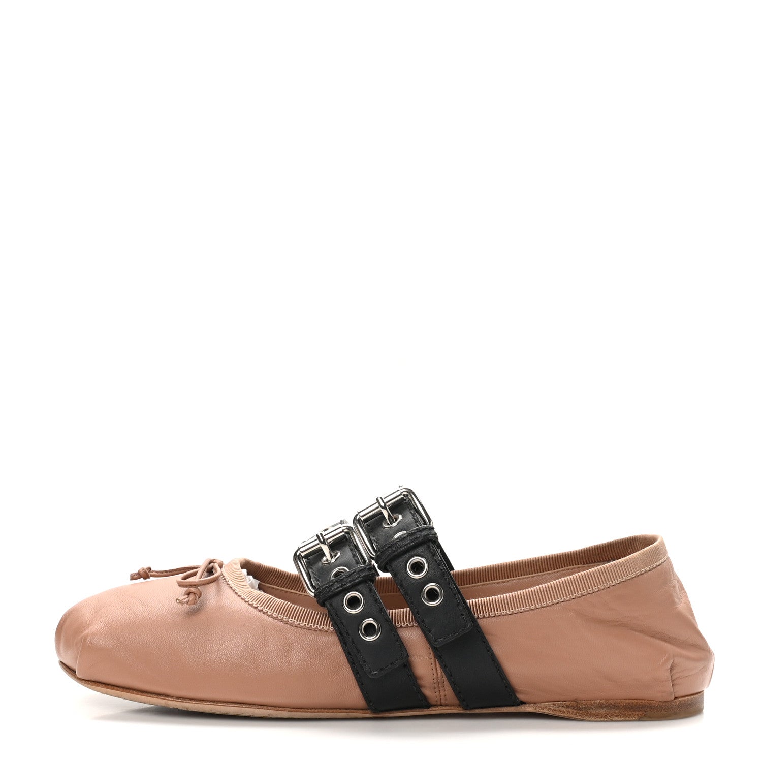 Miu Miu Nappa Double Buckle Ballerina Flats 39 Cammeo Black 1 of 8