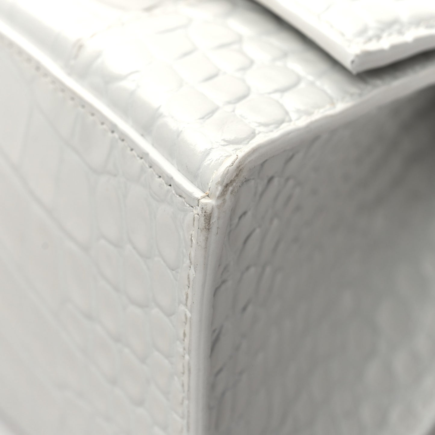 Calfskin Crocodile Embossed Small Hourglass Top Handle Bag White