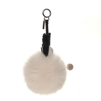 Fendi Lambskin Fox Fur Super Karlito Pom Pom Bag Charm Black White 2 of 4