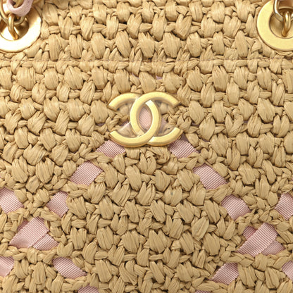 Chanel Raffia Braided Grosgrain Ribbon Small Shopping Bag Beige Light Pink 8 of 10