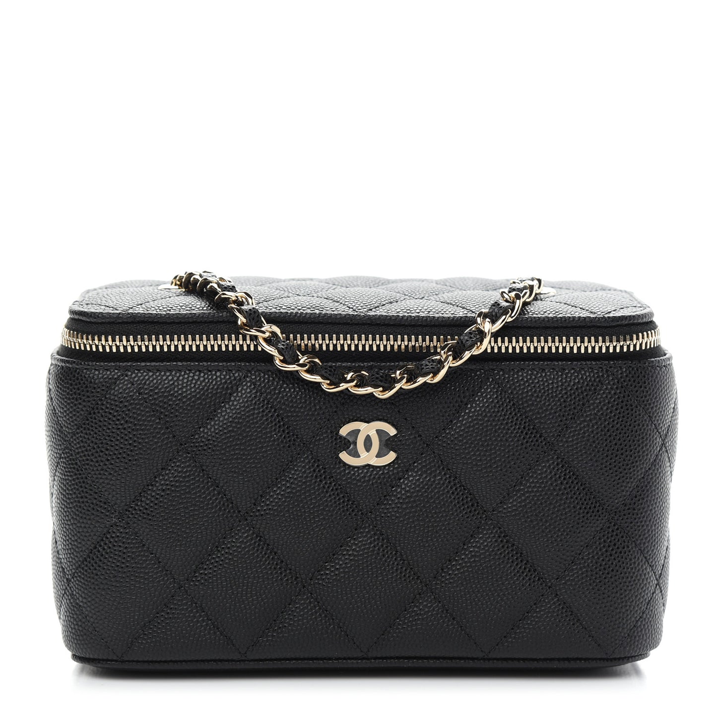 Caviar Quilted Small Vanity Case With Chain Black