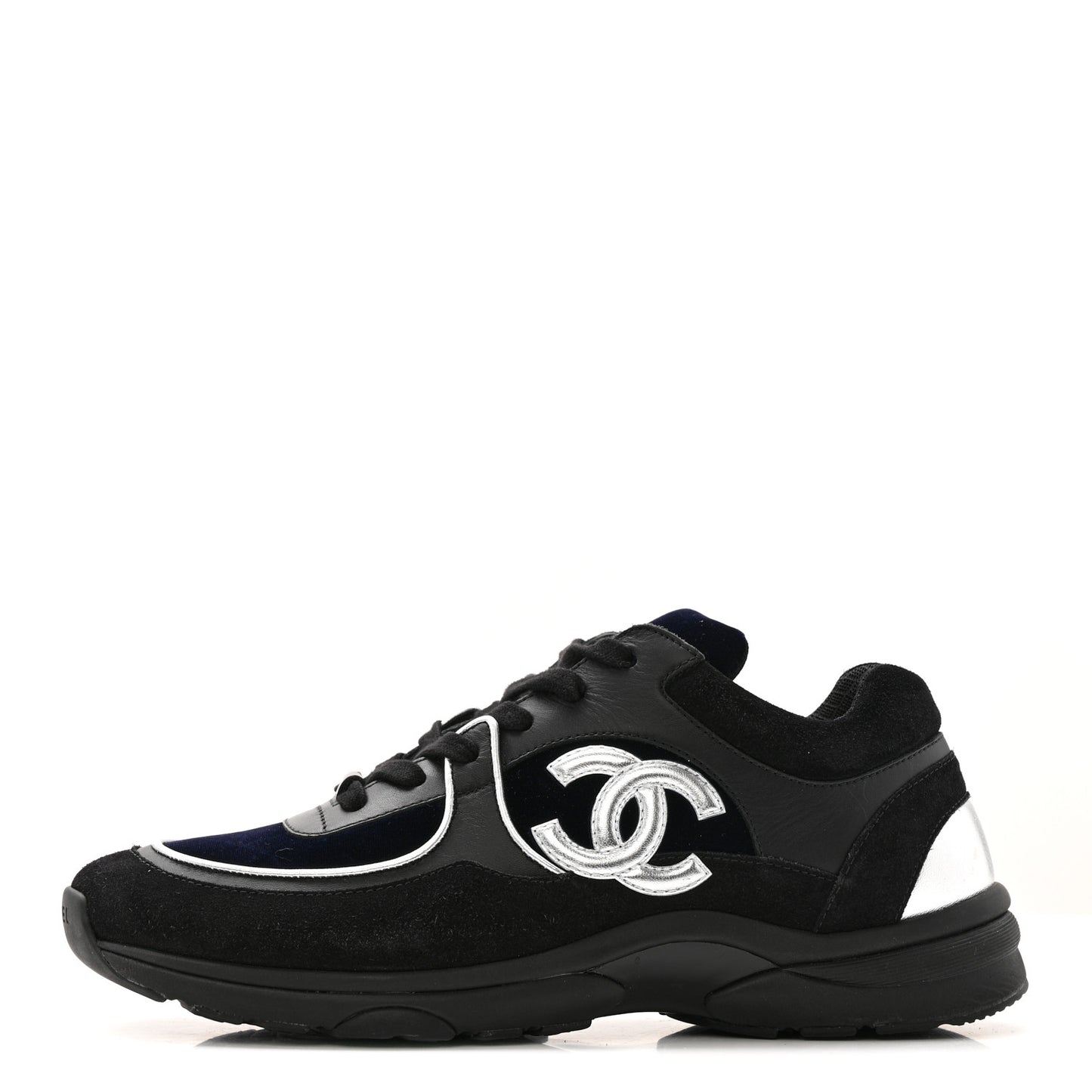 Suede Velvet Lambskin Mens CC Sneakers 44 Black Blue Silver