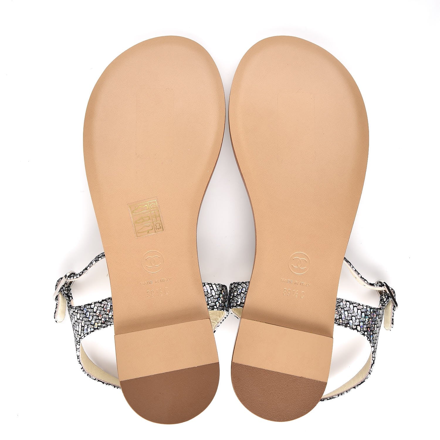 Chanel Fantasy Goatskin Suede CC Chain Thong Sandals 39 Silver Ivory 5 of 8