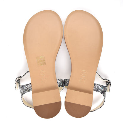 Chanel Fantasy Goatskin Suede CC Chain Thong Sandals 39 Silver Ivory 5 of 8