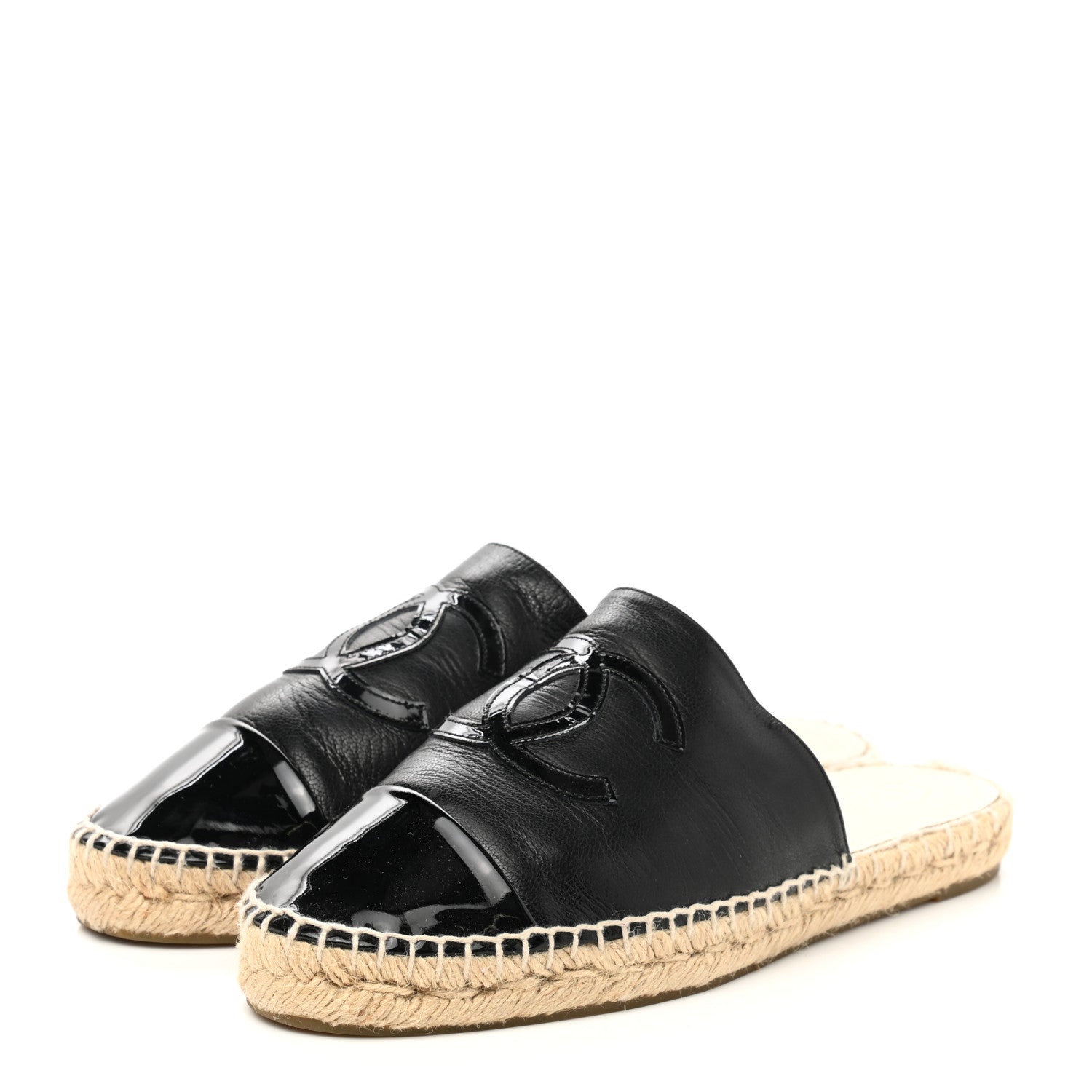 Chanel Iridescent Goatskin Patent CC Espadrille Mules 39 Black 3 of 7