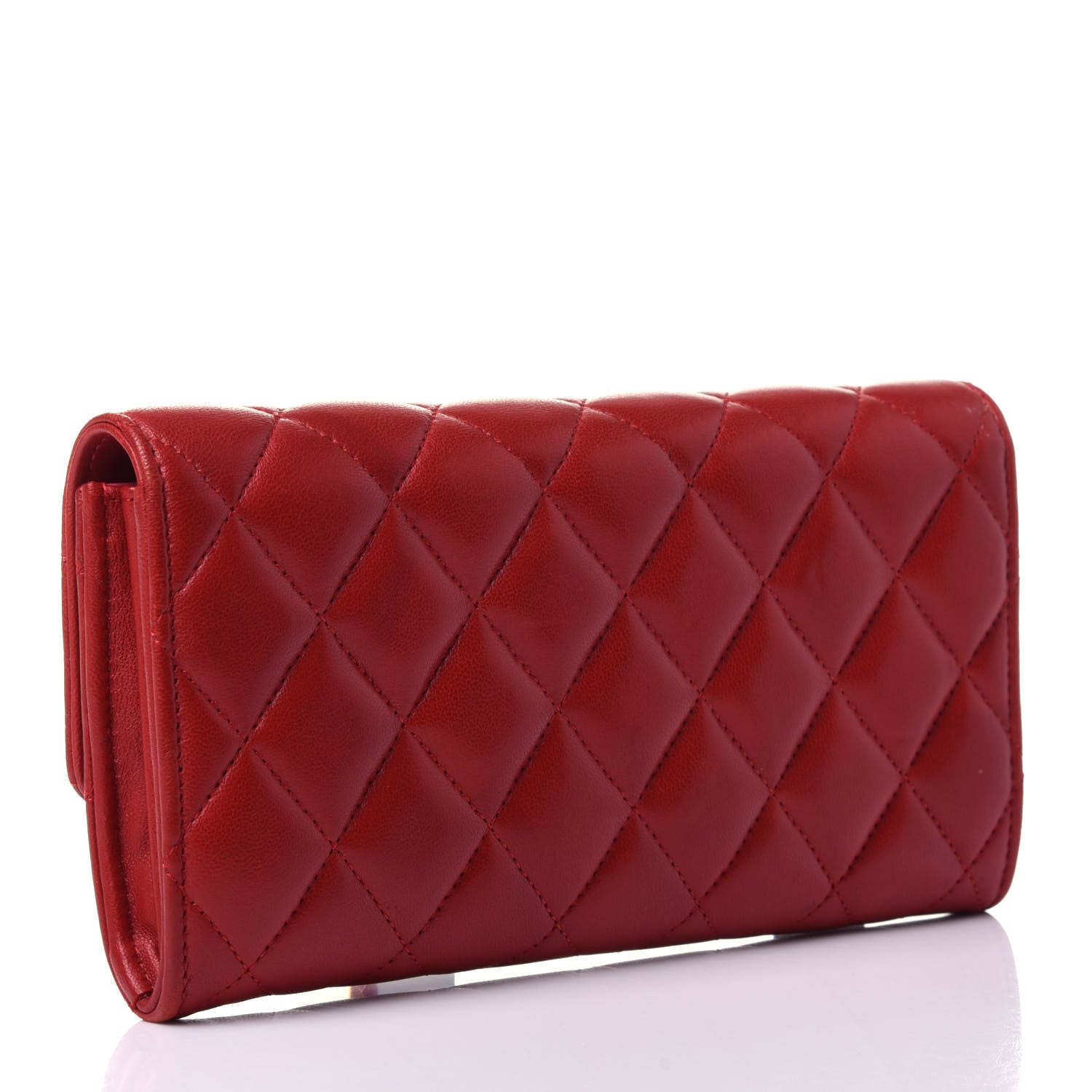 Chanel Lambskin Quilted Large Gusset Flap Wallet Red 3 of 11