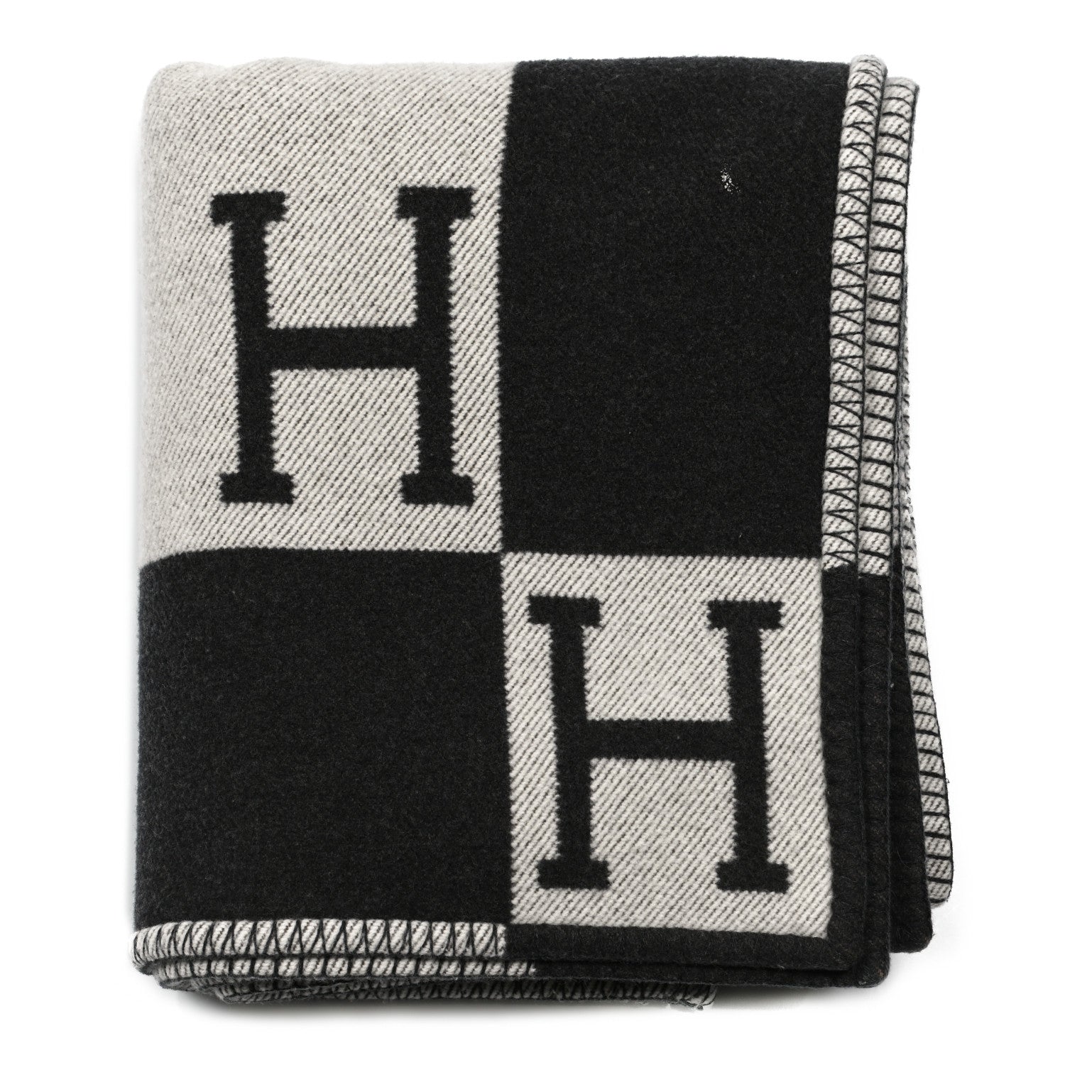 Hermes Wool Cashmere Signature Avalon Blanket Black 1 of 5