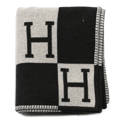Hermes Wool Cashmere Signature Avalon Blanket Black 1 of 5