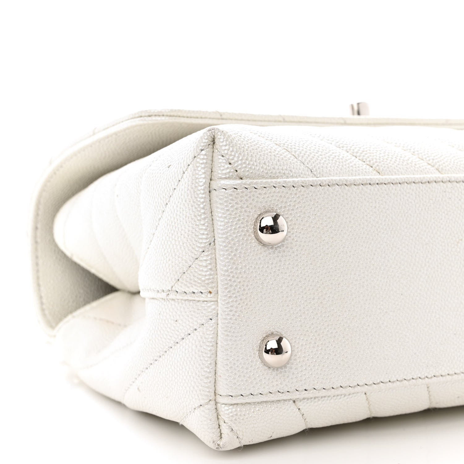 Chanel Iridescent Caviar Chevron Quilted Mini Coco Handle Flap White 9 of 17