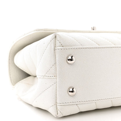 Chanel Iridescent Caviar Chevron Quilted Mini Coco Handle Flap White 9 of 17