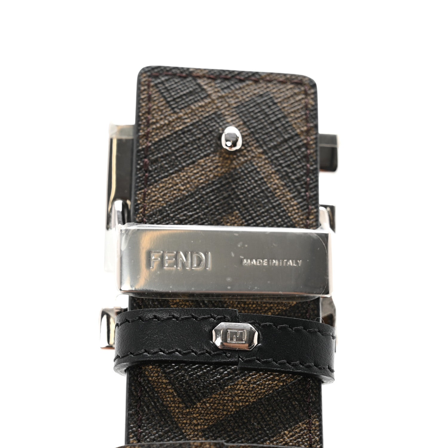 Fendi Cuoio Romano Glazed Fabric FF 1974 Reversible Belt 95 38 Black Tobacco 5 of 5