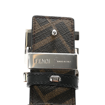 Fendi Cuoio Romano Glazed Fabric FF 1974 Reversible Belt 95 38 Black Tobacco 5 of 5