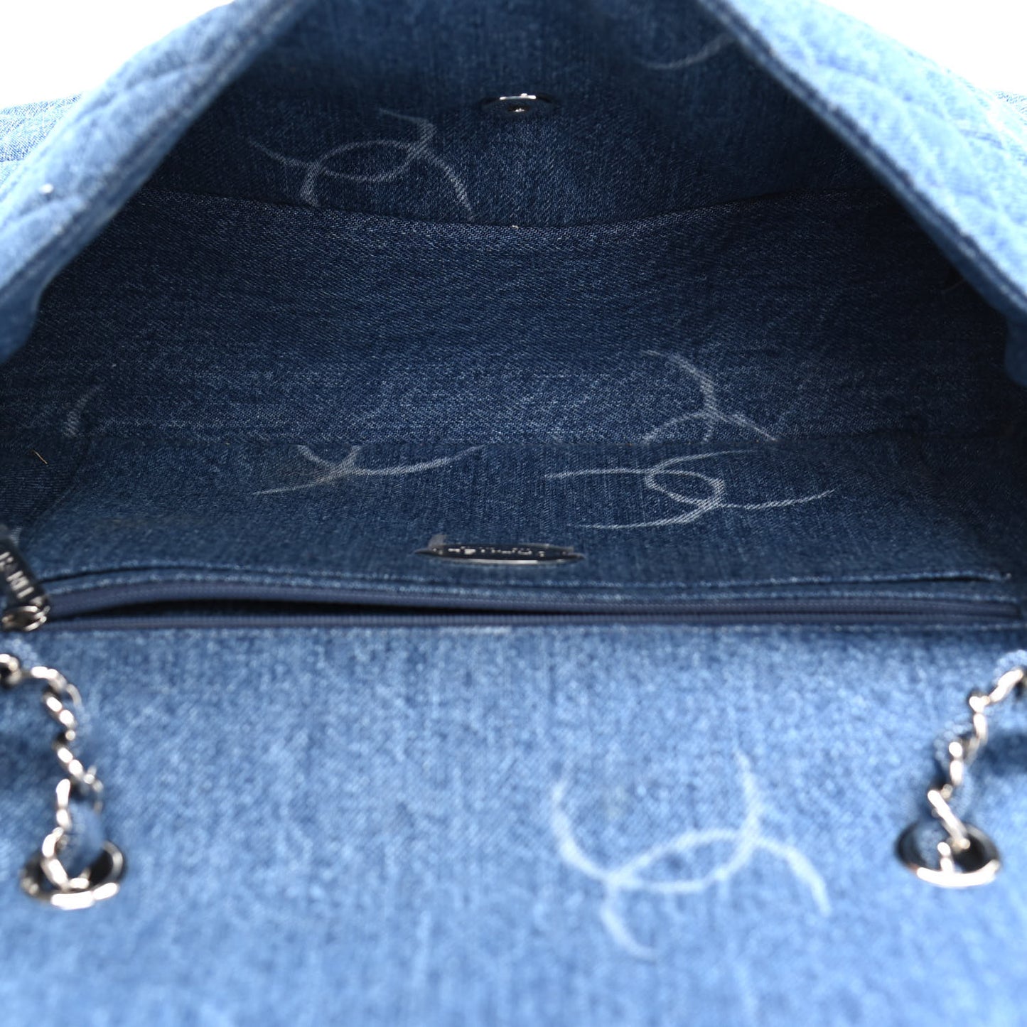 Denim Quilted CC Print Jumbo Single Flap Blue