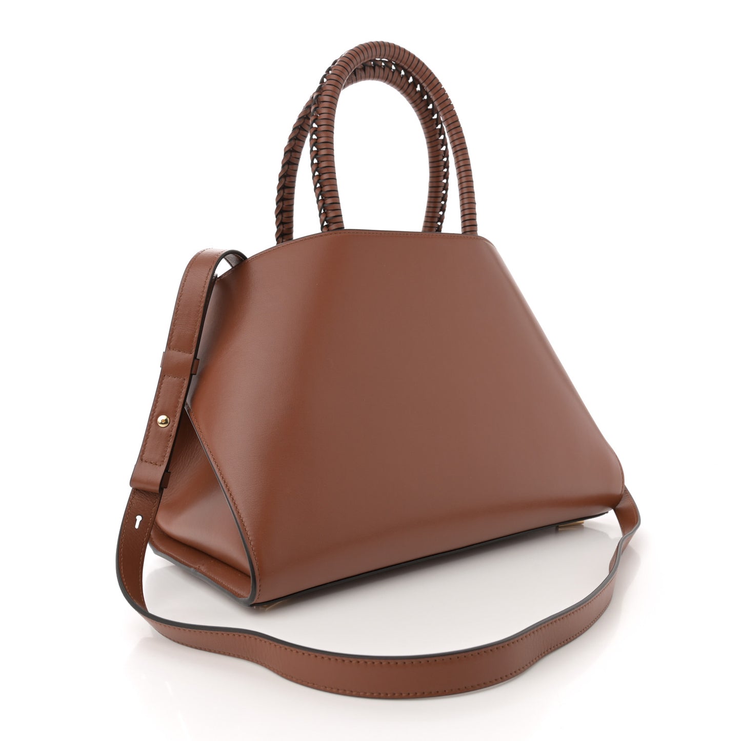 Calfskin Braided Medium Hug Bag Cognac
