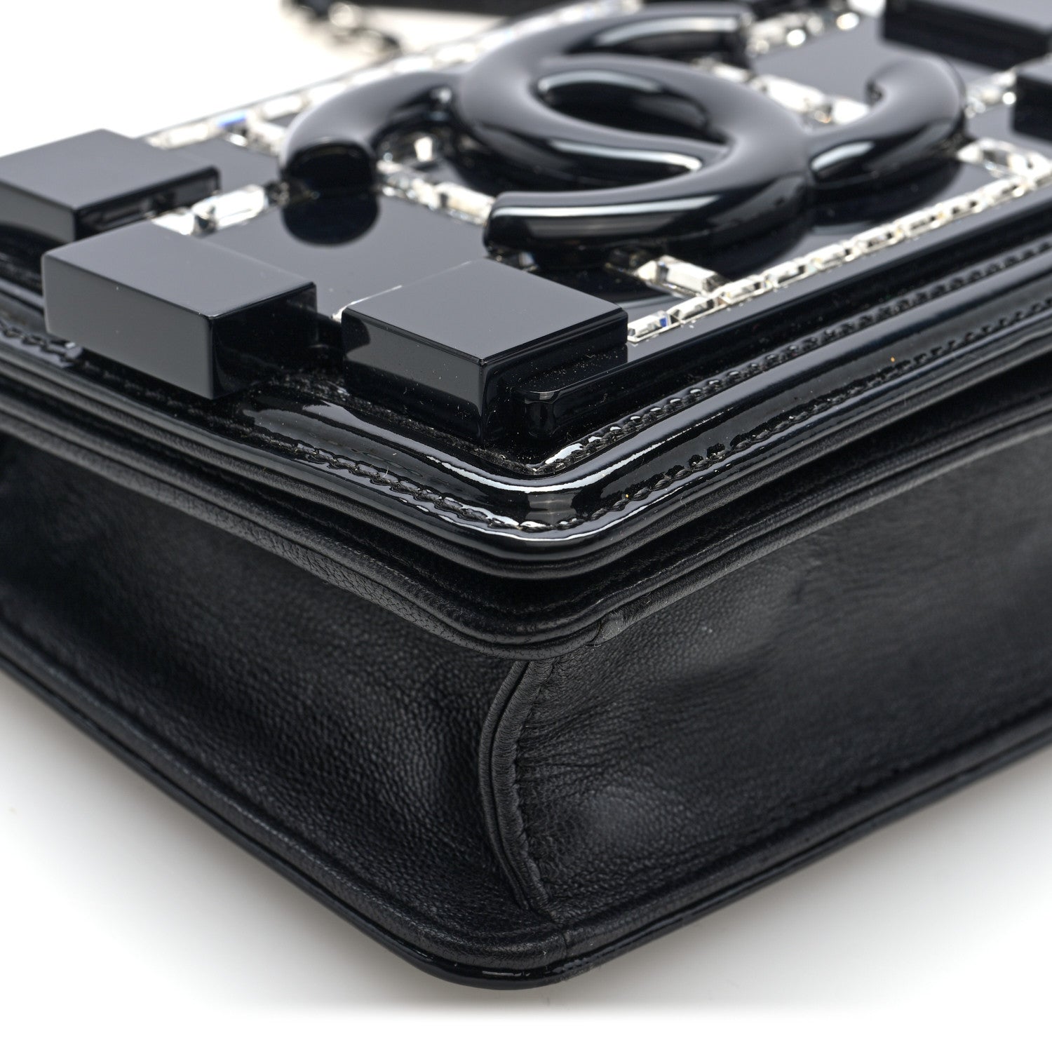 Chanel Plexiglass Patent Baguette Crystal Mini Boy Brick Flap Black 9 of 10