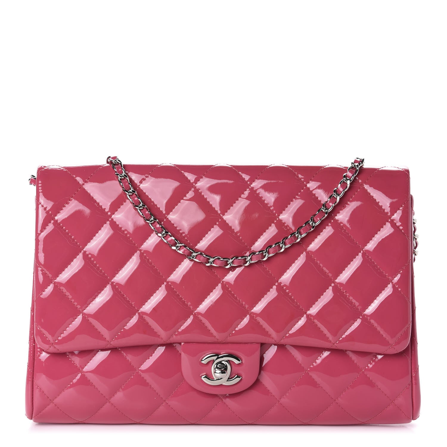 Chanel Patent Quilted Clutch With Chain Flap Fuchsia 1 of 10