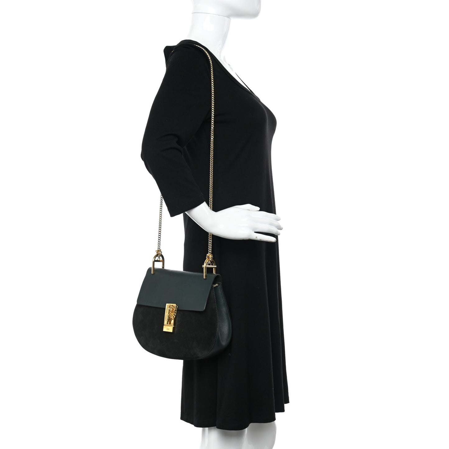 Suede Smooth Calfskin Drew Shoulder Bag Intense Green