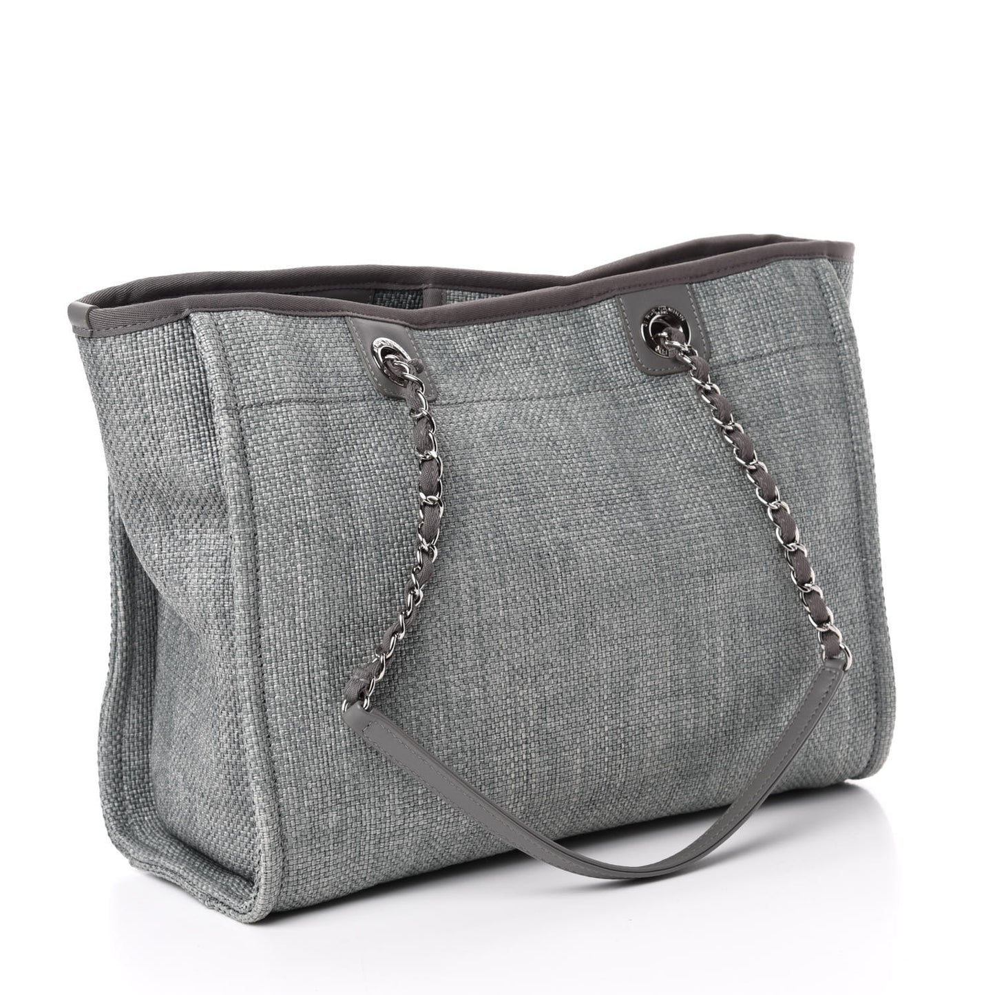 Woven Straw Raffia Small Deauville Tote Grey