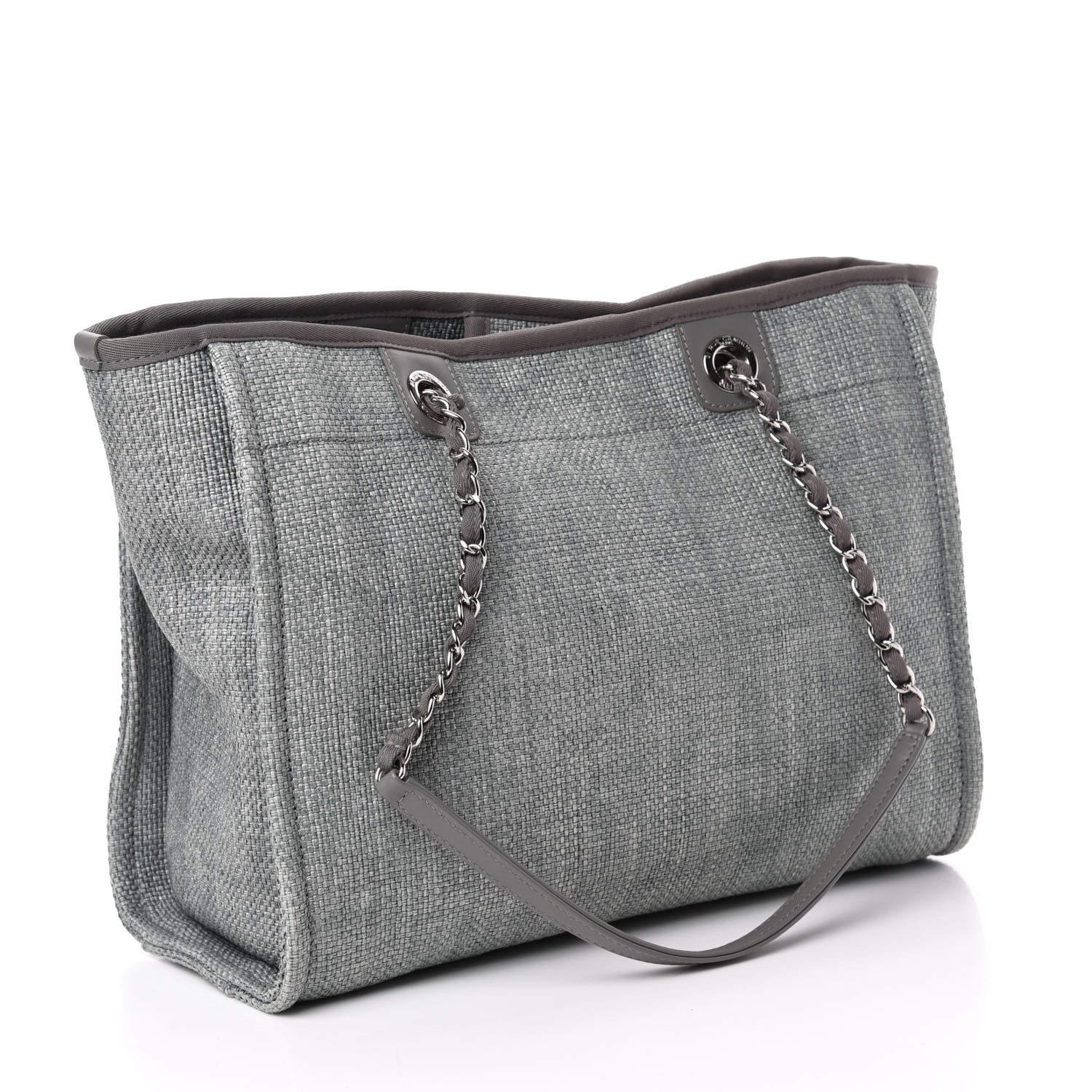 Chanel Woven Straw Raffia Small Deauville Tote Grey 3 of 10