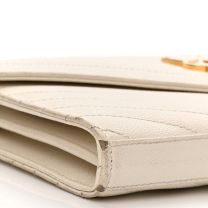 Saint Laurent Grain De Poudre Matelasse Chevron Monogram Chain Wallet White 9 of 18