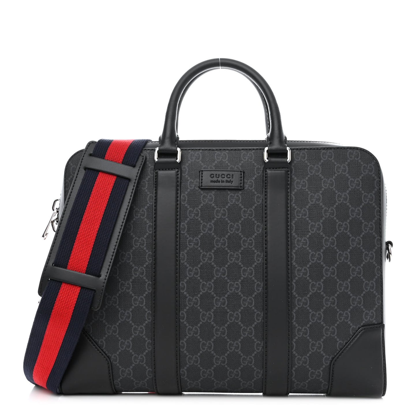 GG Supreme Monogram Appia Calfskin Web Briefcase Black