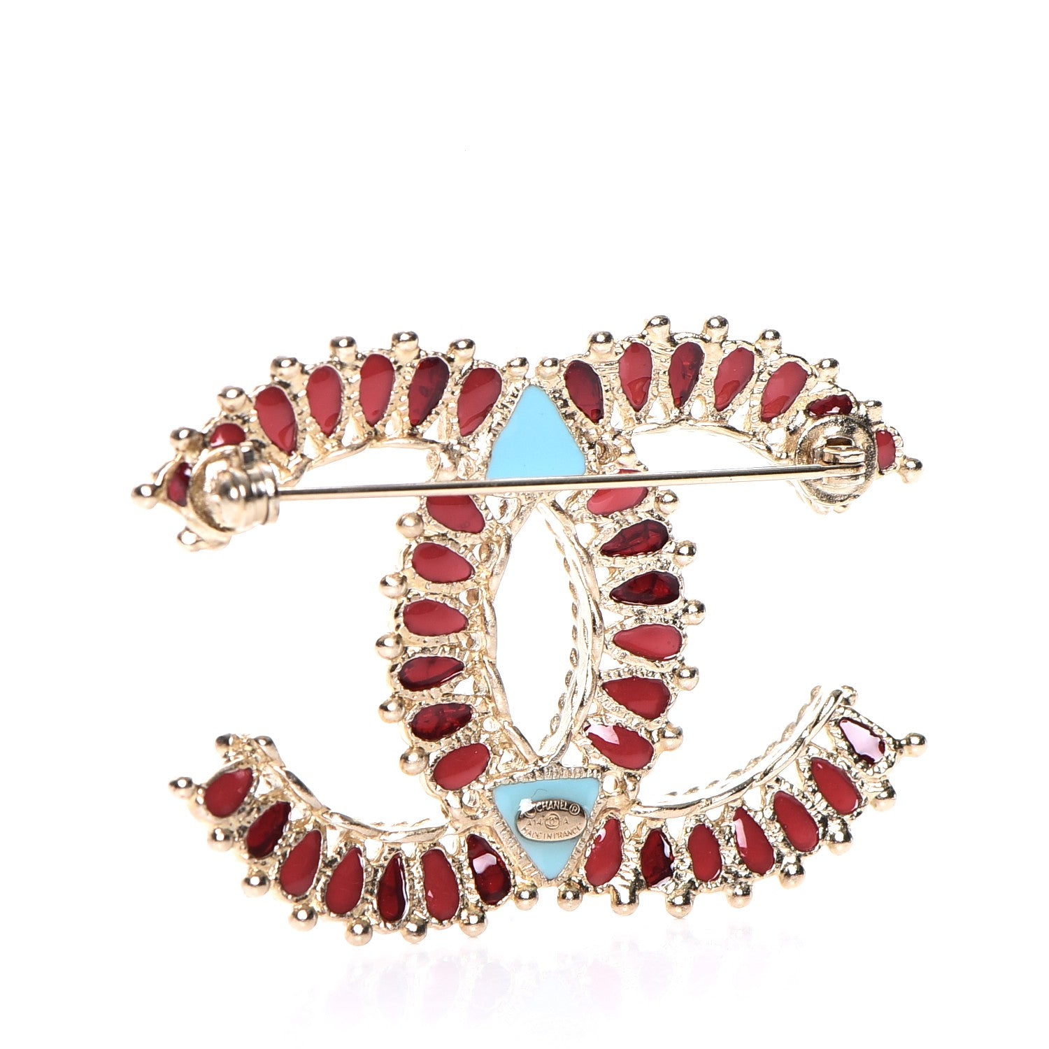 Chanel Enamel Gripoix CC Brooch Gold Turquoise Burgundy 3 of 5