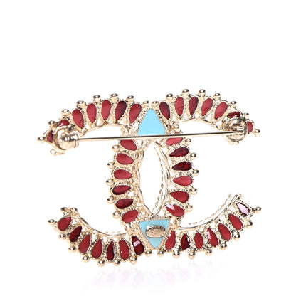 Chanel Enamel Gripoix CC Brooch Gold Turquoise Burgundy 3 of 5