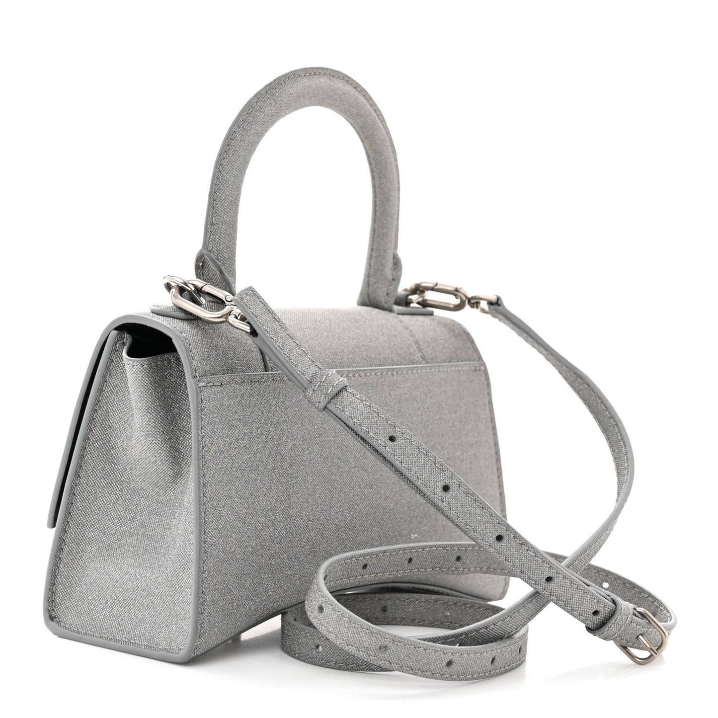 Sparkling Fabric Hourglass Top Handle Bag XS Silver