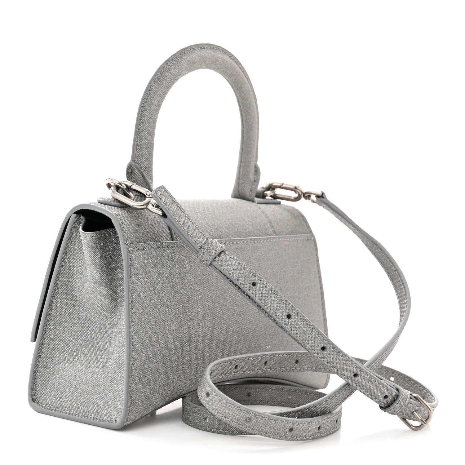Balenciaga Sparkling Fabric Hourglass Top Handle Bag XS Silver 3 of 12