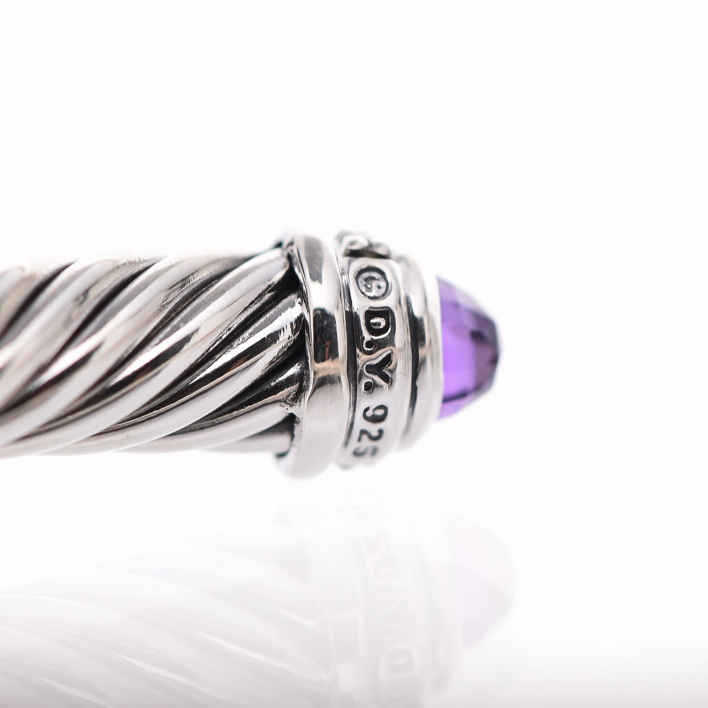 Sterling Silver Diamond Amethyst 5mm Cable Classics Bracelet
