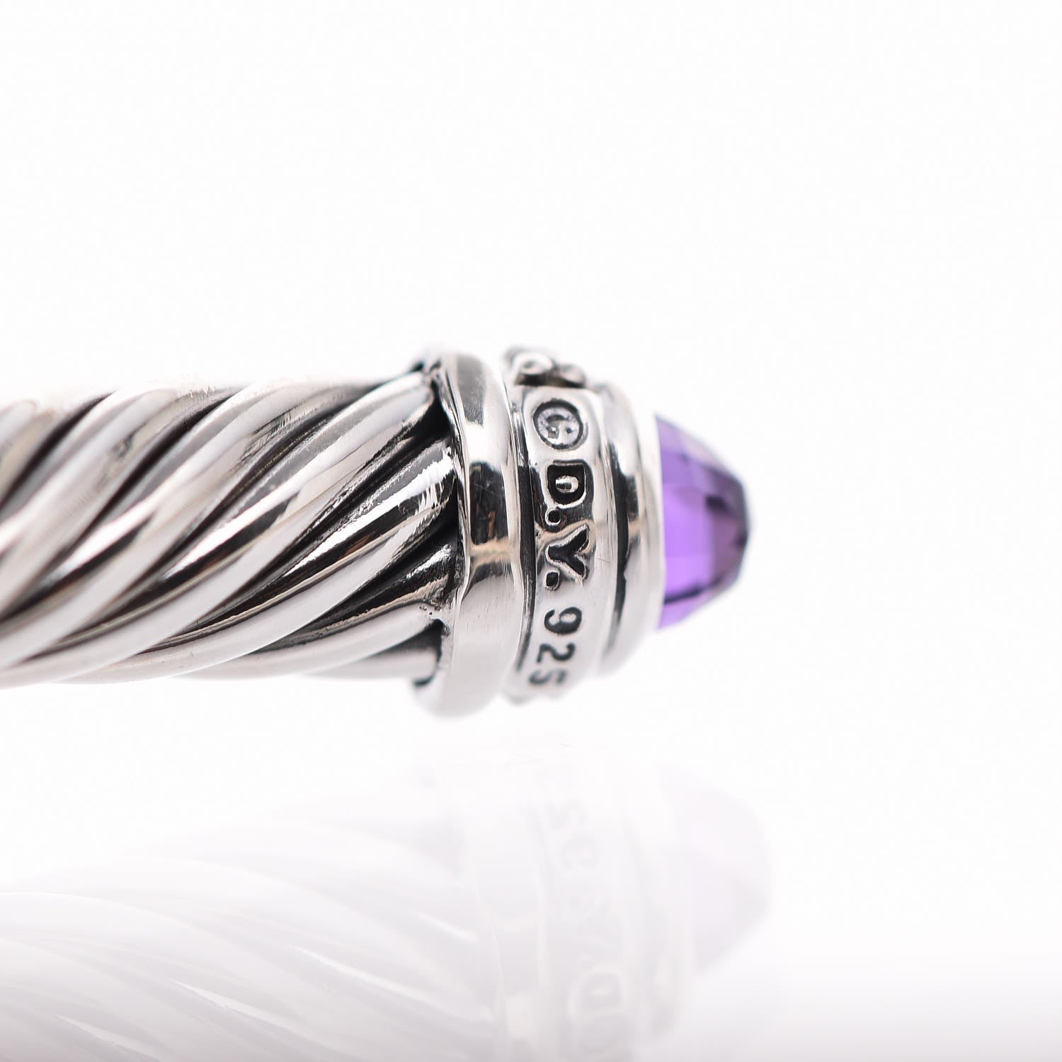 David Yurman Sterling Silver Diamond Amethyst 5mm Cable Classics Bracelet 5 of 6