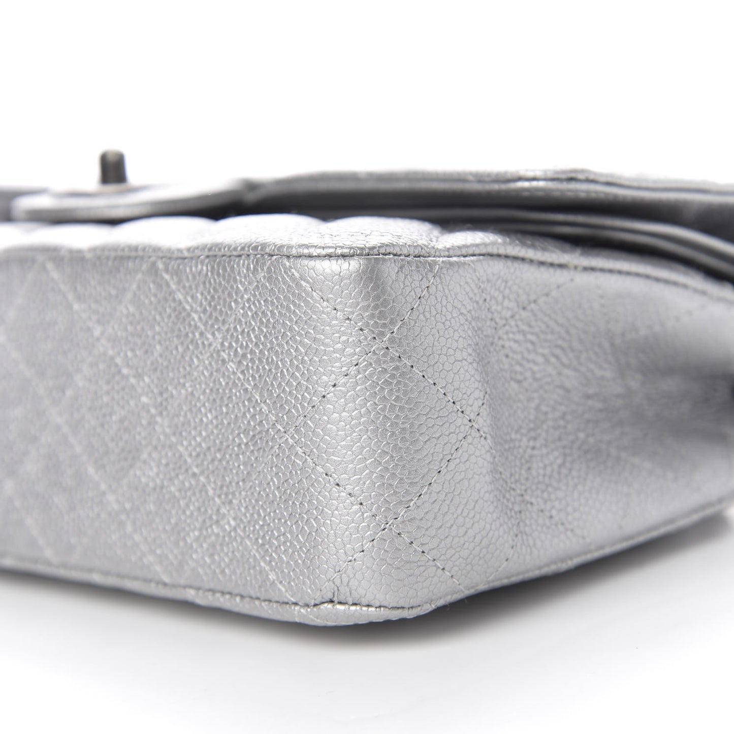 Metallic Caviar Quilted Medium Double Flap Silver