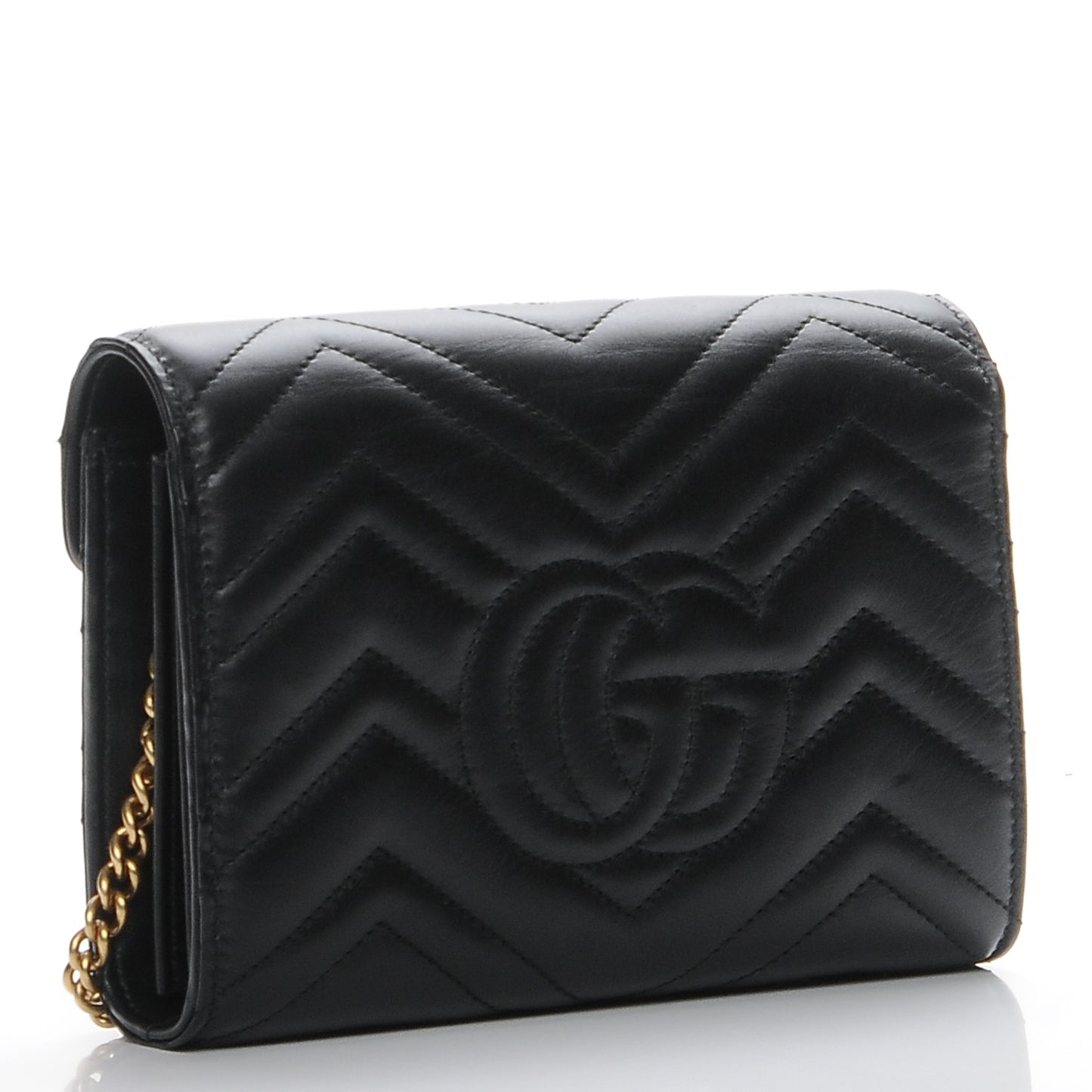 Calfskin Matelasse GG Marmont Chain Wallet Black
